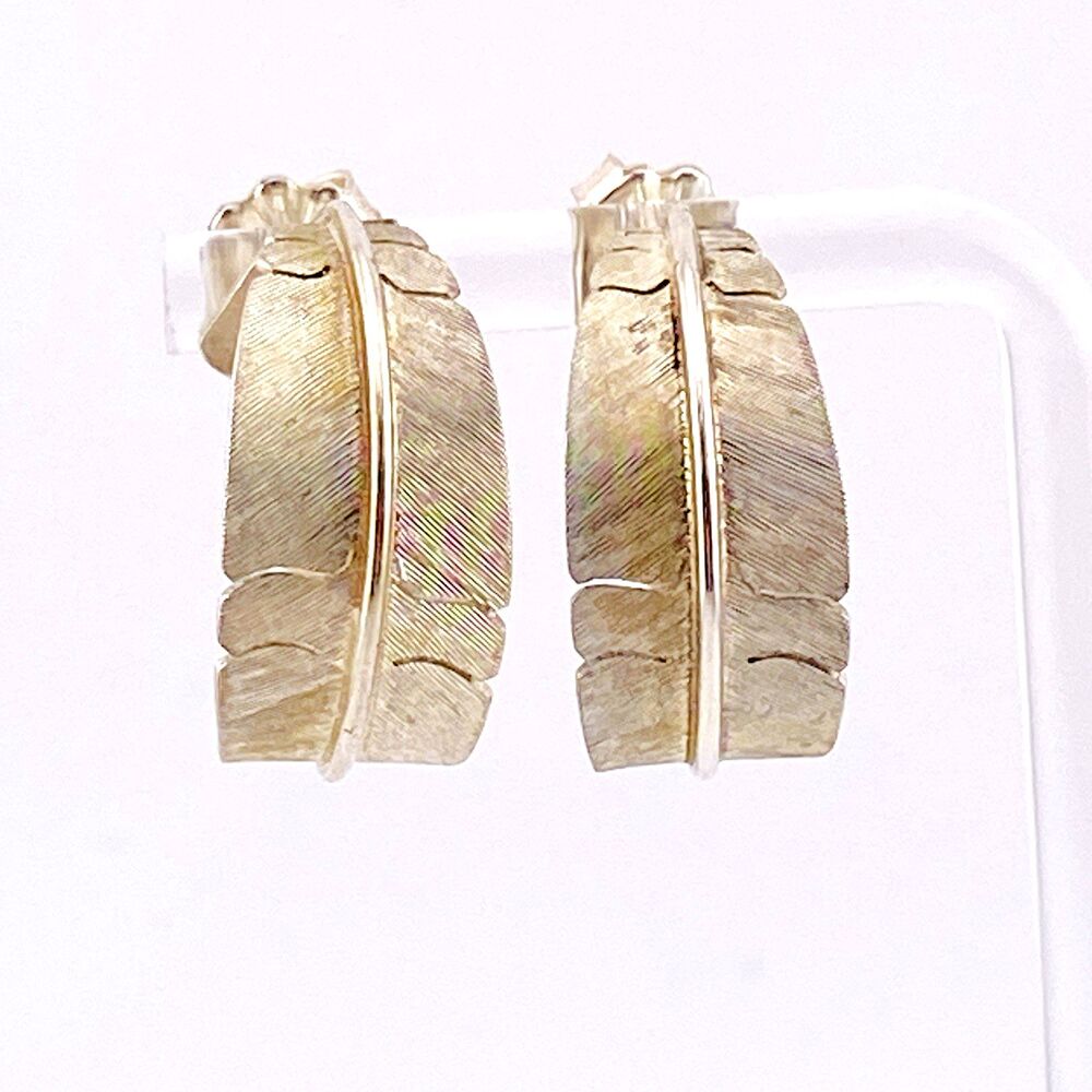 Michael Kirk Sterling Silver Feather Hoop Earrings Isleta Navajo Signed